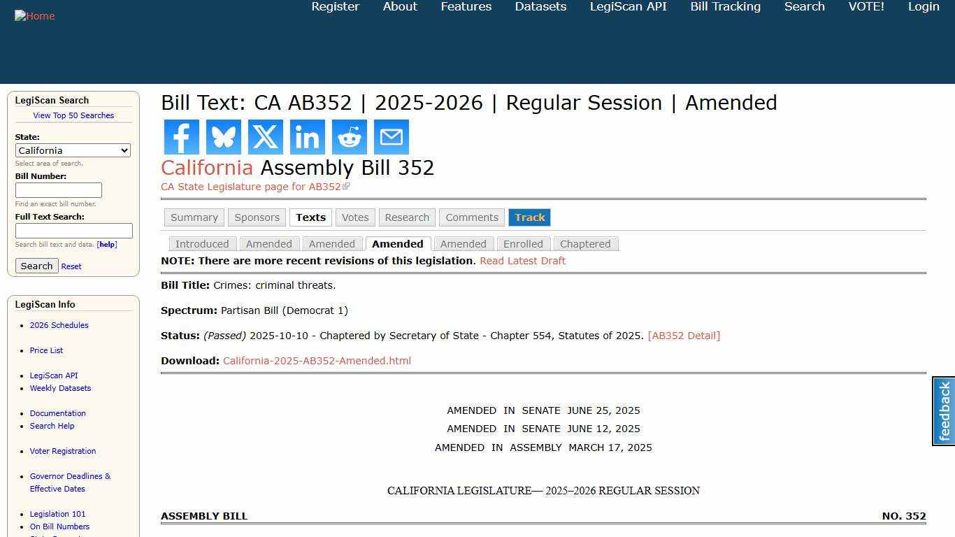 Bill Text: CA AB352 2025-2026 Regular Session Amended LegiScan