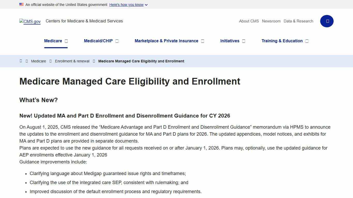 Medicare Managed Care Eligibility and Enrollment CMS